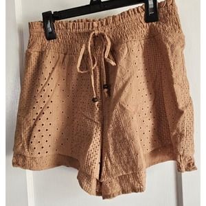 KIRIOUS eyelet double hem shorts smocked waist  100%‎ cotton women Sz M